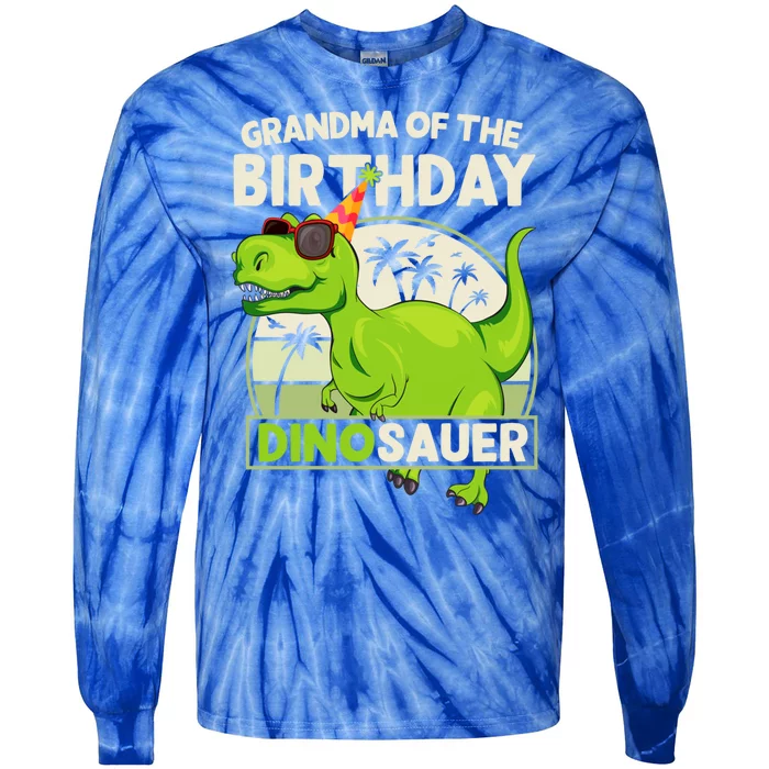 Grandma Of The Birthday Dinosaur Trex Matching Family Great Gift Tie-Dye Long Sleeve Shirt