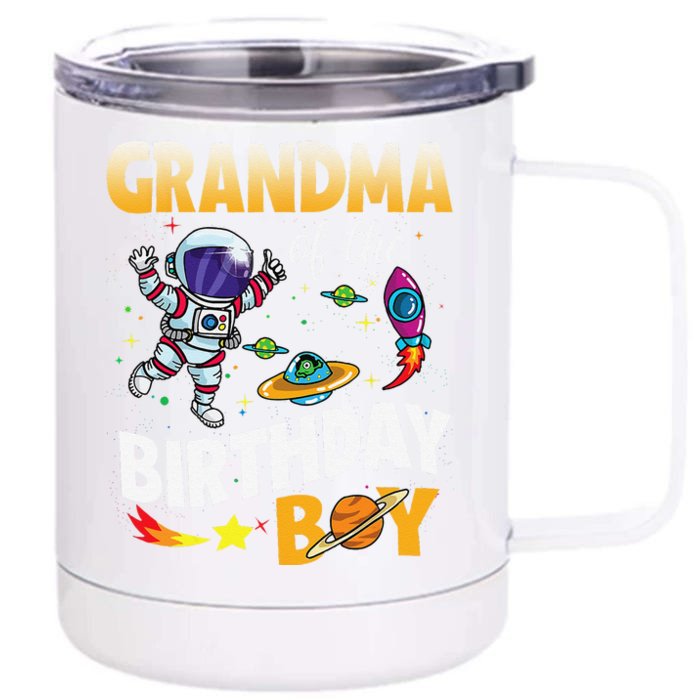 Grandma Of The Birthday Space Astronaut Birthday Family Front & Back 12oz Stainless Steel Tumbler Cup