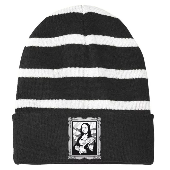 Gothic Mona Lisa Striped Beanie with Solid Band