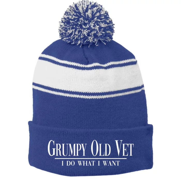 Grumpy Old Vet I Do What I Want Funny Military Veteran Style Gift Stripe Pom Pom Beanie