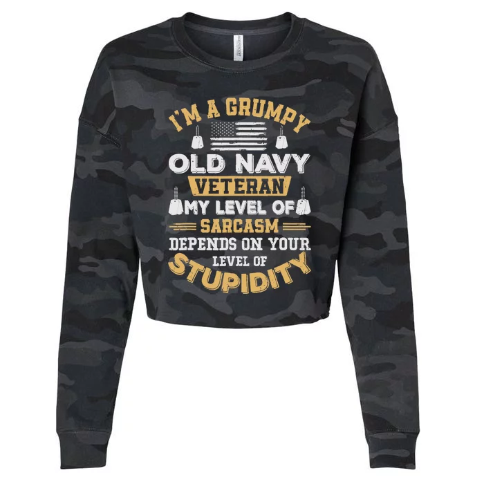 Grumpy Old Veteran Patriotic Funny Military Veteran Usa Cropped Pullover Crew