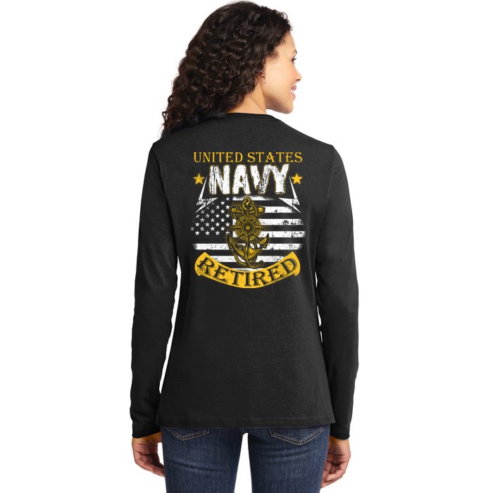 Grumpy Old Veteran Tee Pride Na Vy Sarcasm | Retired Gift Back Print Ladies Long Sleeve Shirt