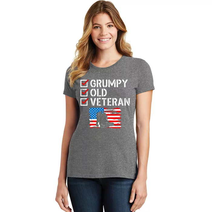 Grumpy Old Veteran Patriotic American Military Veteran Flag Women's T-Shirt