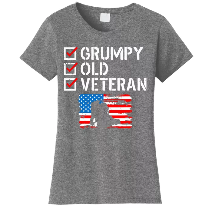 Grumpy Old Veteran Patriotic American Military Veteran Flag Women's T-Shirt