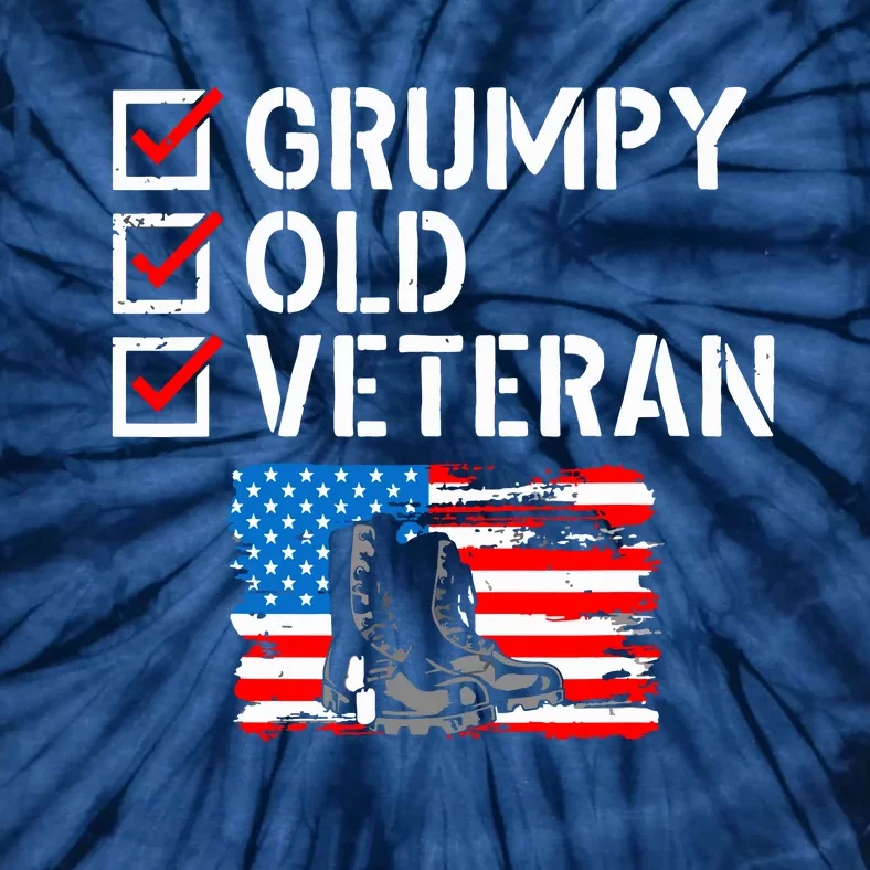 Grumpy Old Veteran Patriotic American Military Veteran Flag Tie-Dye T-Shirt