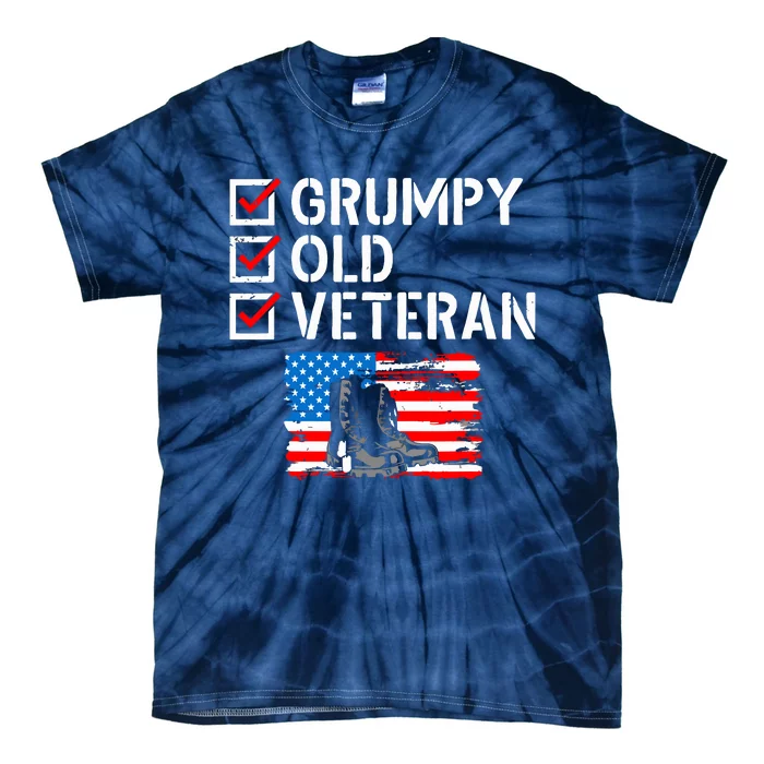 Grumpy Old Veteran Patriotic American Military Veteran Flag Tie-Dye T-Shirt