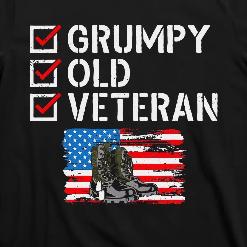 Grumpy Old Veteran Patriotic American Military Veteran Flag T-Shirt