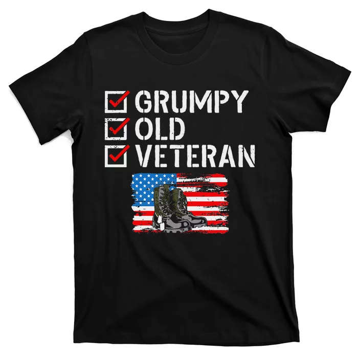 Grumpy Old Veteran Patriotic American Military Veteran Flag T-Shirt