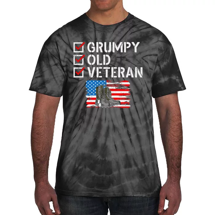 Grumpy Old Veteran Patriotic American Military Veteran Flag Tie-Dye T-Shirt