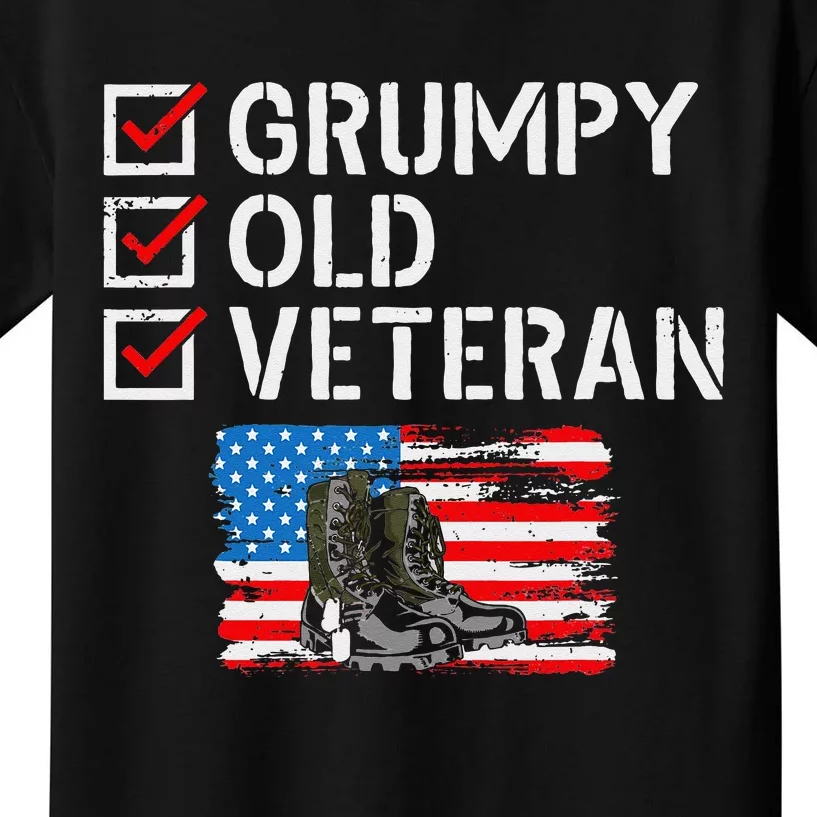 Grumpy Old Veteran Patriotic American Military Veteran Flag Kids T-Shirt