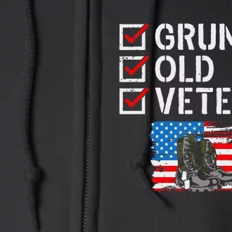 Grumpy Old Veteran Patriotic American Military Veteran Flag Full Zip Hoodie