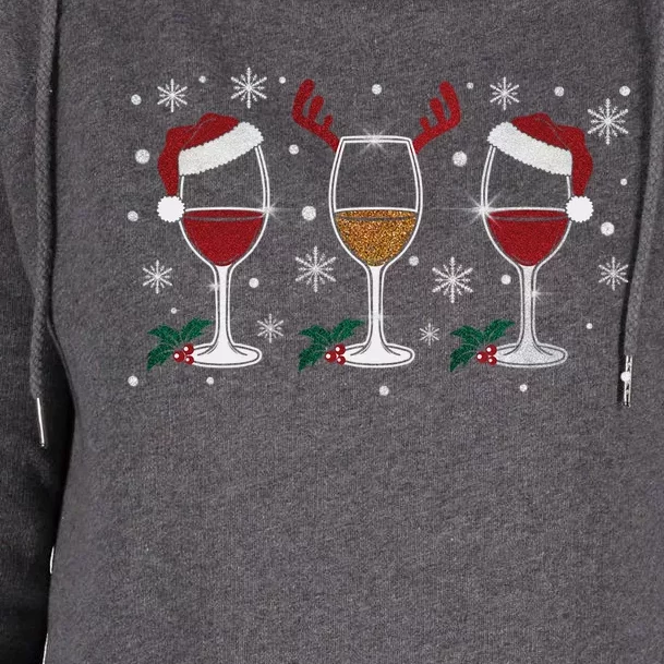 Glass Of Wine Santa Reindeer Christmas Wine Lover Meaningful Gift Womens Funnel Neck Pullover Hood