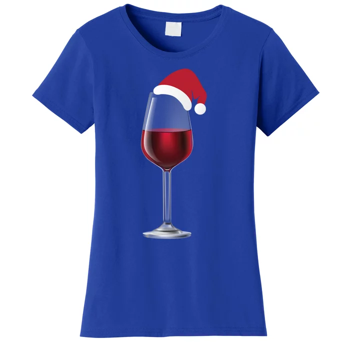 Glass Of Wine With Santa Christmas Hat Funny Ing Gift Women's T-Shirt