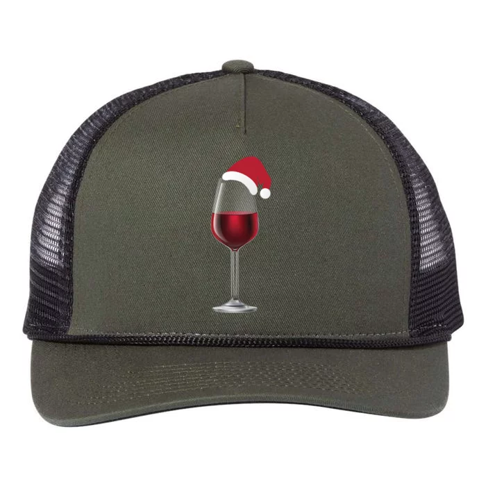 Glass Of Wine With Santa Christmas Hat Funny Ing Gift Retro Rope Trucker Hat Cap