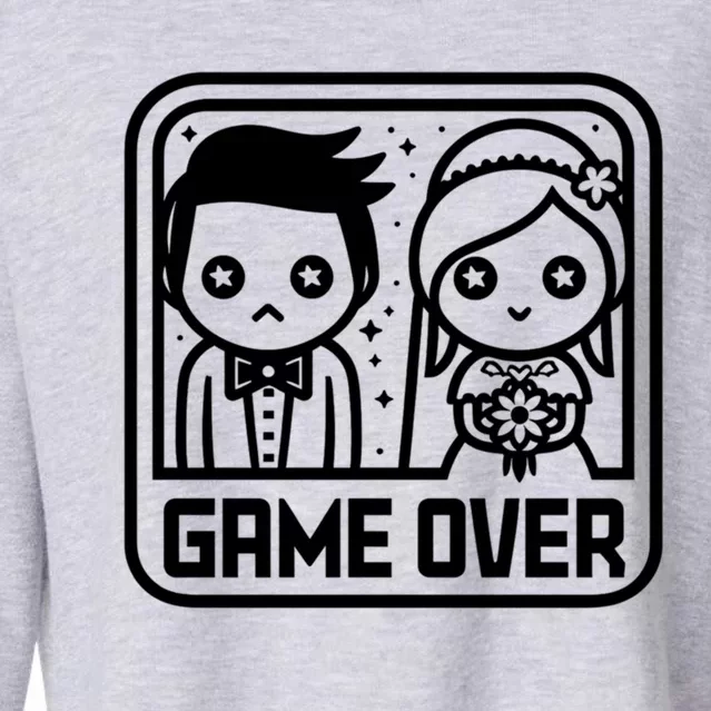 Game Over Wedding Graphic Funny Bride Groom Gamer Idea Funny Gift Cropped Pullover Crew