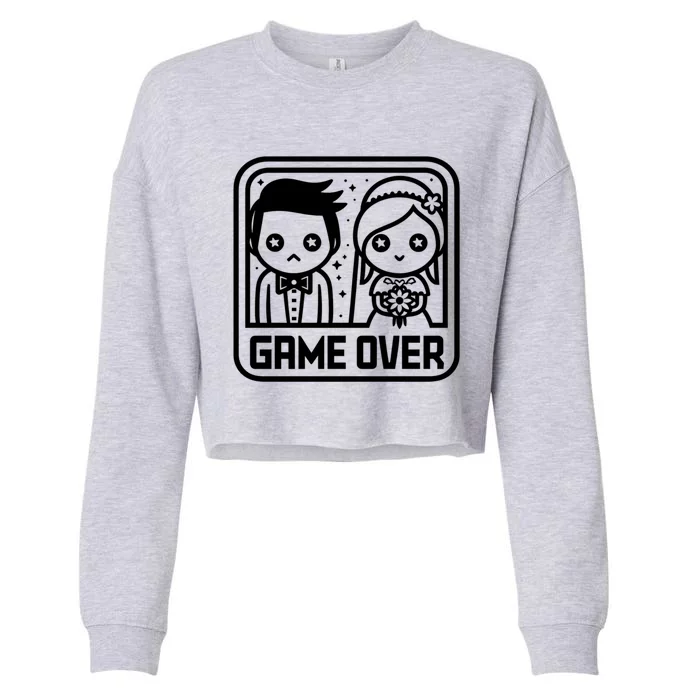 Game Over Wedding Graphic Funny Bride Groom Gamer Idea Funny Gift Cropped Pullover Crew