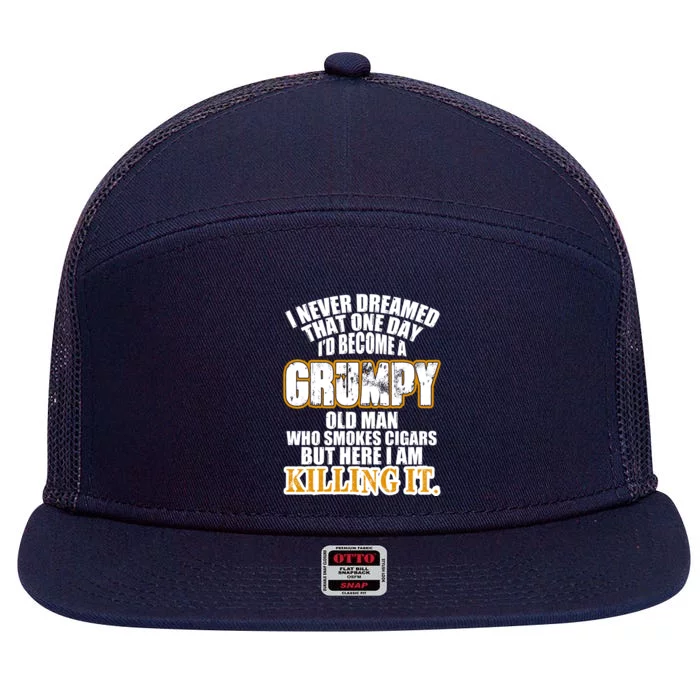 Grumpy Old Man Who Smokes Cigars 7 Panel Mesh Trucker Snapback Hat