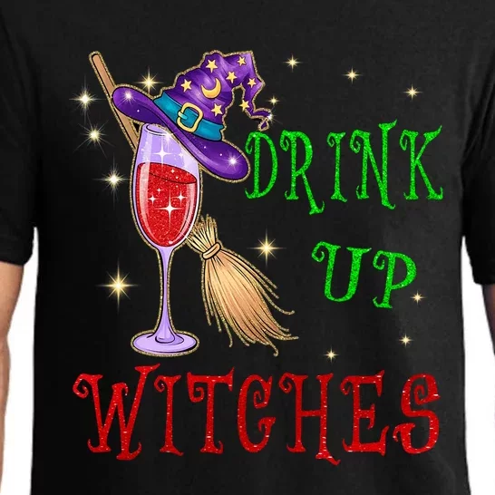 Glass Of Wine Drink Up Witches Funny Drinking Wine Halloween Pajama Set