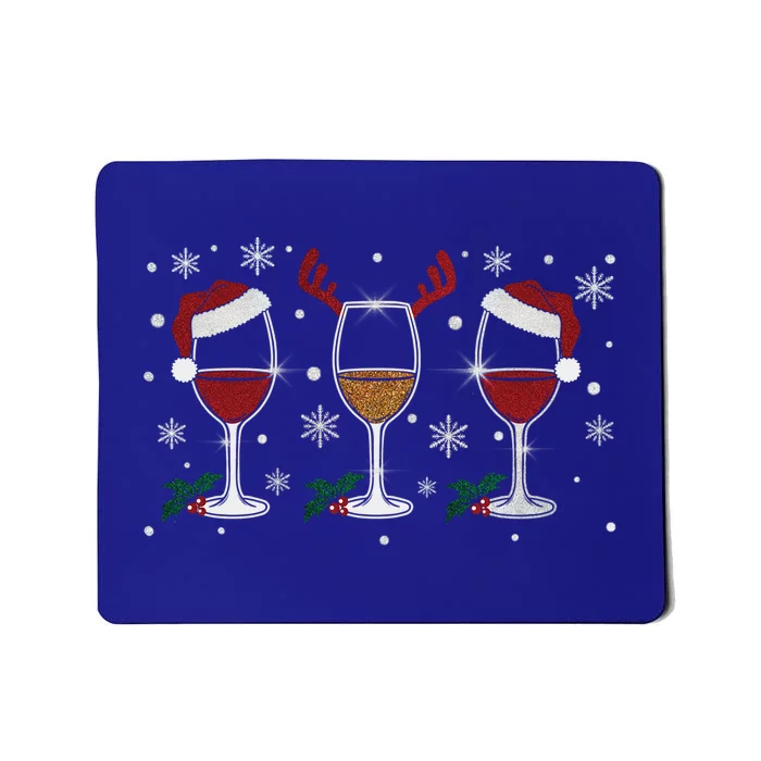 Glass Of Wine Santa Reindeer Christmas Wine Lover Cool Gift Mousepad