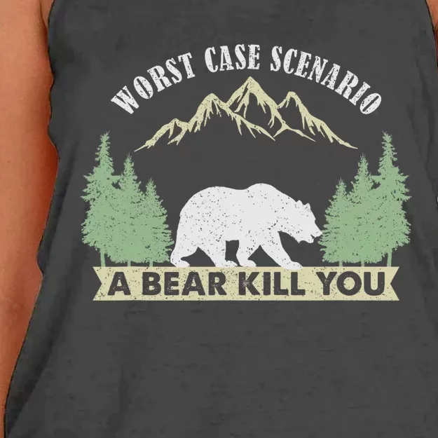 Go Outside Worst Case Scenario A Bear Kills You Camping Women's Knotted Racerback Tank