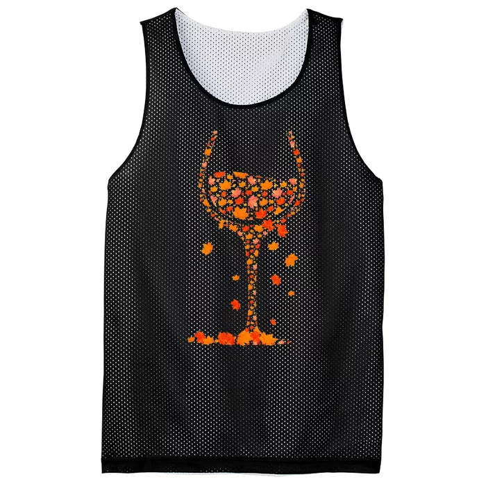 Glass Of Wine Maple Leaf Autumn Fall Funny Drink Wine Lover Mesh Reversible Basketball Jersey Tank