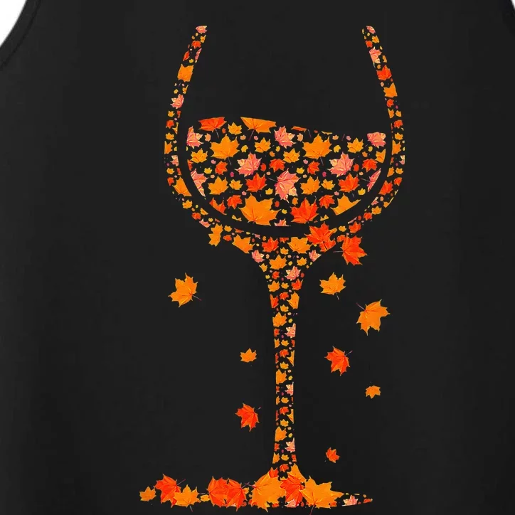 Glass Of Wine Maple Leaf Autumn Fall Funny Drink Wine Lover Performance Tank