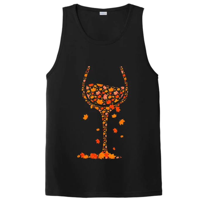 Glass Of Wine Maple Leaf Autumn Fall Funny Drink Wine Lover Performance Tank