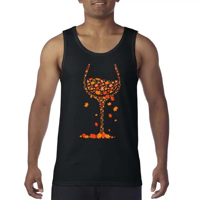 Glass Of Wine Maple Leaf Autumn Fall Funny Drink Wine Lover Tank Top