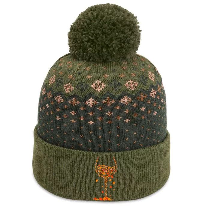 Glass Of Wine Maple Leaf Autumn Fall Funny Drink Wine Lover The Baniff Cuffed Pom Beanie