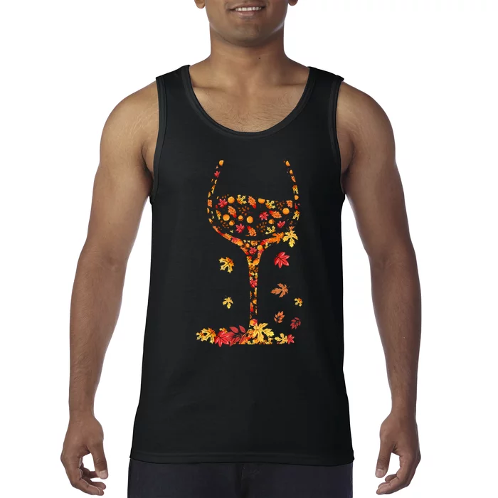 Glass Of Wine Maple Leaf Autumn Fall Funny Drink Wine Lovers Tank Top