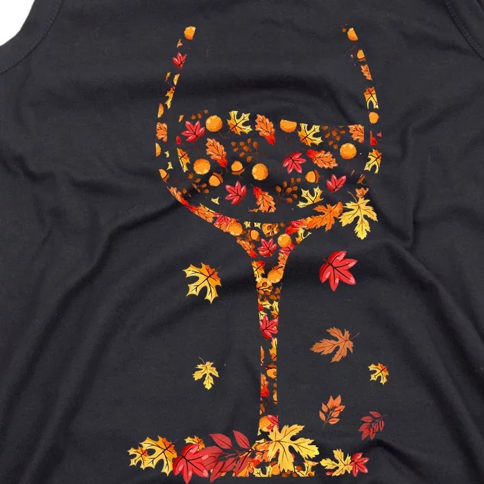 Glass Of Wine Maple Leaf Autumn Fall Funny Drink Wine Lovers Tank Top