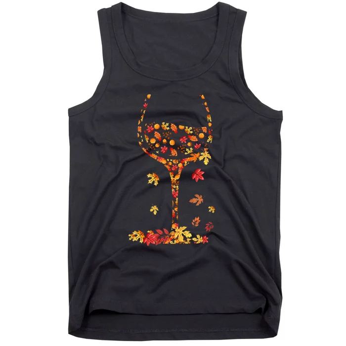 Glass Of Wine Maple Leaf Autumn Fall Funny Drink Wine Lovers Tank Top