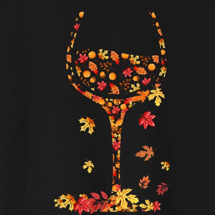 Glass Of Wine Maple Leaf Autumn Fall Funny Drink Wine Lovers Women's Crop Top Tee