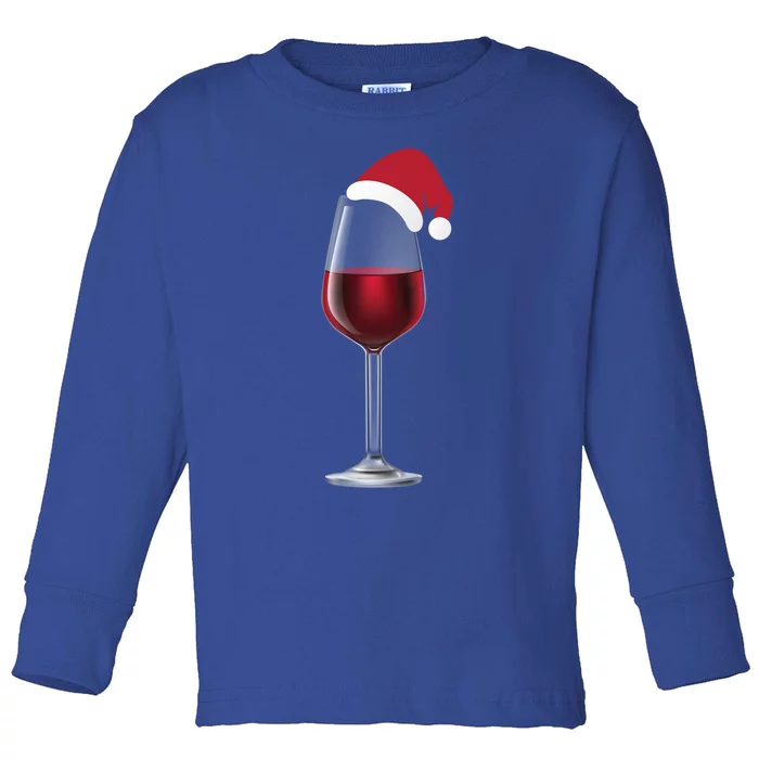 Glass Of Wine With Santa Christmas Hat Funny Ing Great Gift Toddler Long Sleeve Shirt