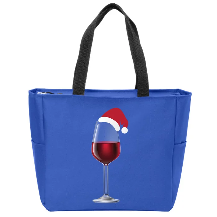 Glass Of Wine With Santa Christmas Hat Funny Ing Great Gift Zip Tote Bag