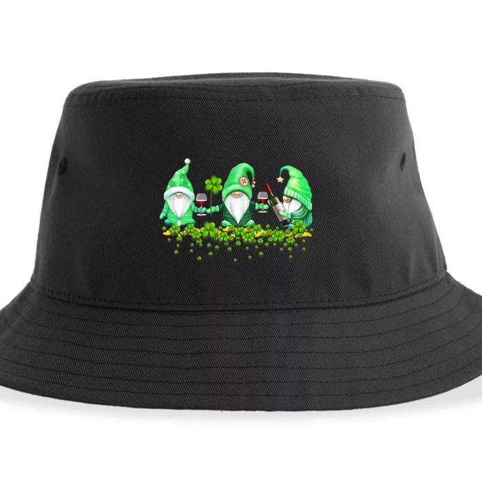 Glass Of Wine Shamrocks St Patricks Day Funny Wine Lover Sustainable Bucket Hat