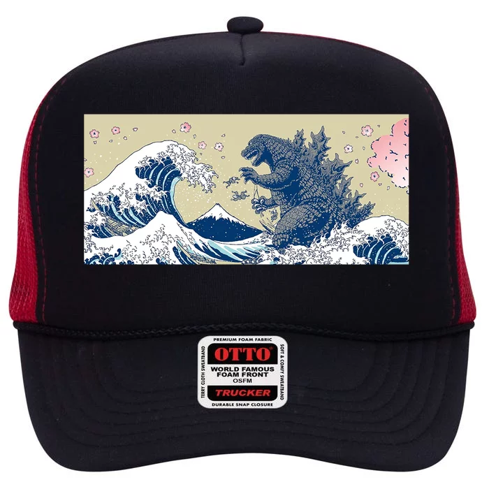 Monster VS the Great Wave Of Kanagaw High Crown Mesh Trucker Hat