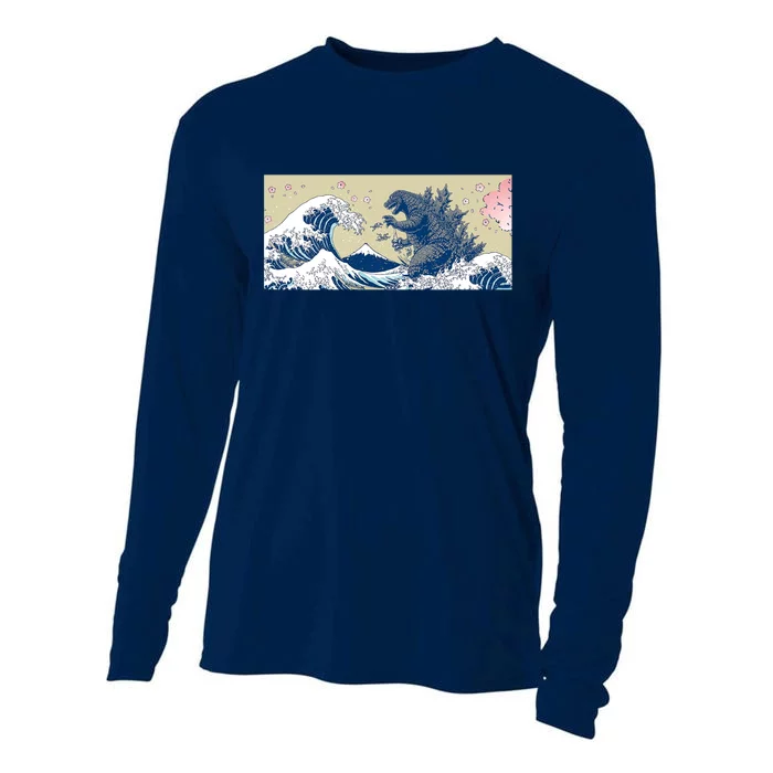 Monster VS the Great Wave Of Kanagaw Cooling Performance Long Sleeve Crew