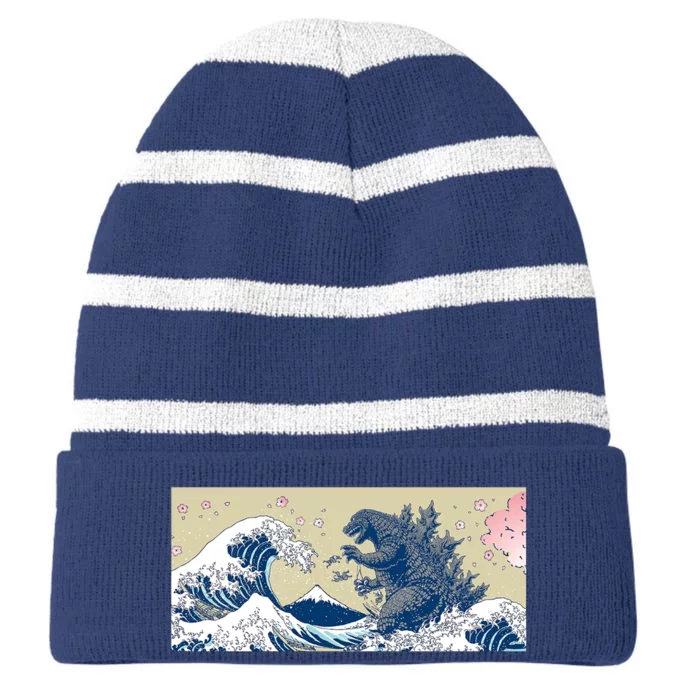 Monster VS the Great Wave Of Kanagaw Striped Beanie with Solid Band