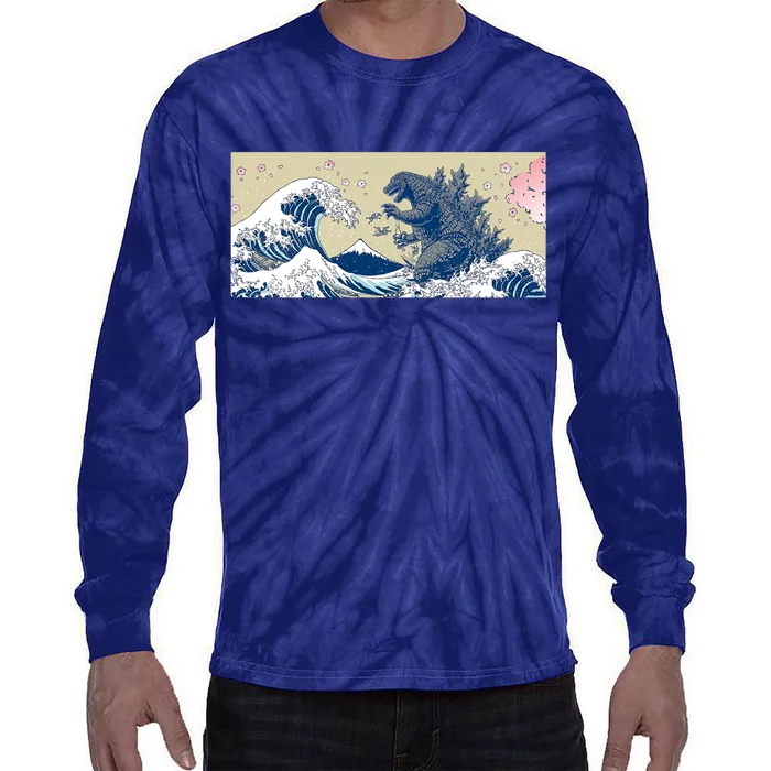 Monster VS the Great Wave Of Kanagaw Tie-Dye Long Sleeve Shirt