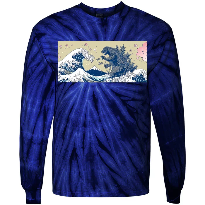 Monster VS the Great Wave Of Kanagaw Tie-Dye Long Sleeve Shirt