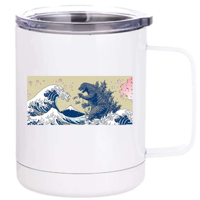 Monster VS the Great Wave Of Kanagaw Front & Back 12oz Stainless Steel Tumbler Cup