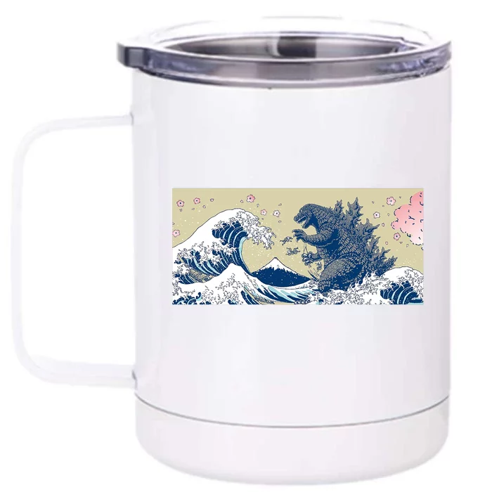 Monster VS the Great Wave Of Kanagaw Front & Back 12oz Stainless Steel Tumbler Cup