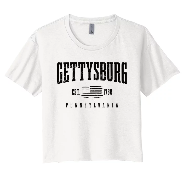 Gettysburg Pennsylvania 1780 Vintage American Flag Patriotic Women's Crop Top Tee