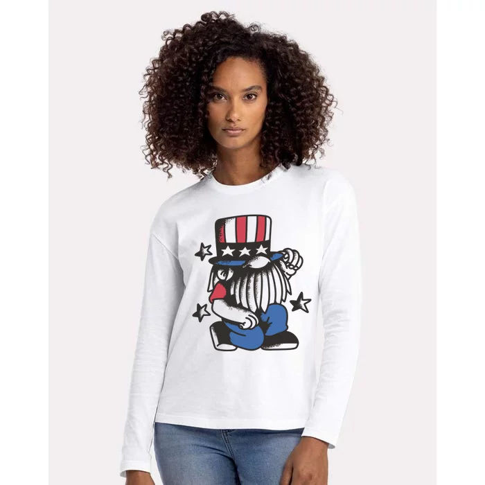 Gnome Patriot 4th Of July Womens Cotton Relaxed Long Sleeve T-Shirt