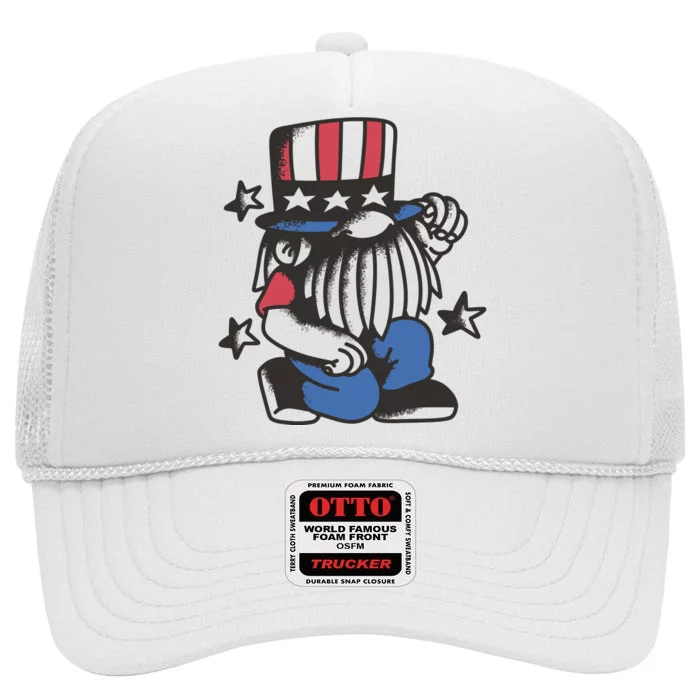 Gnome Patriot 4th Of July High Crown Mesh Trucker Hat