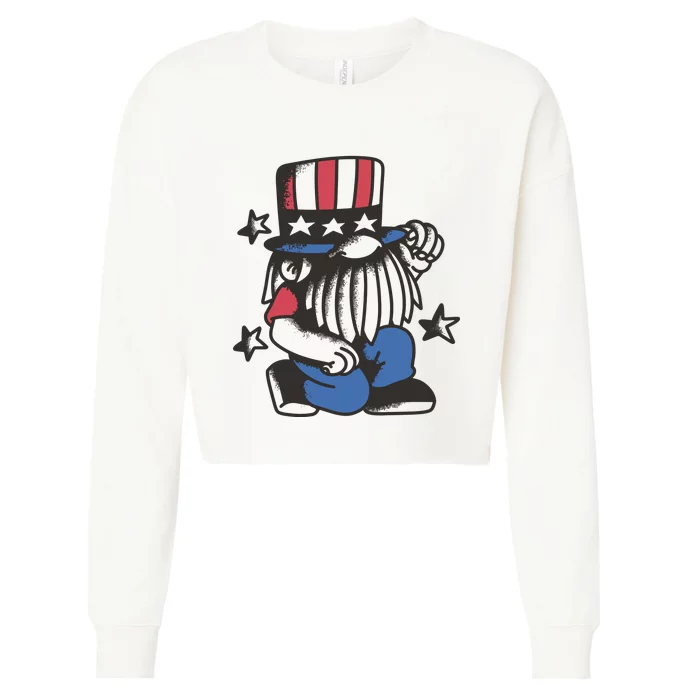 Gnome Patriot 4th Of July Cropped Pullover Crew