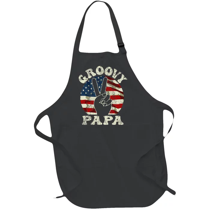 Groovy Papa 70s Aesthetic USA Flag Groovy Dad Full-Length Apron With Pocket