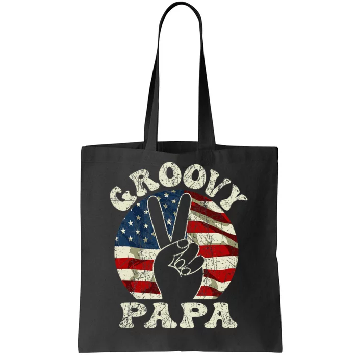 Groovy Papa 70s Aesthetic USA Flag Groovy Dad Tote Bag