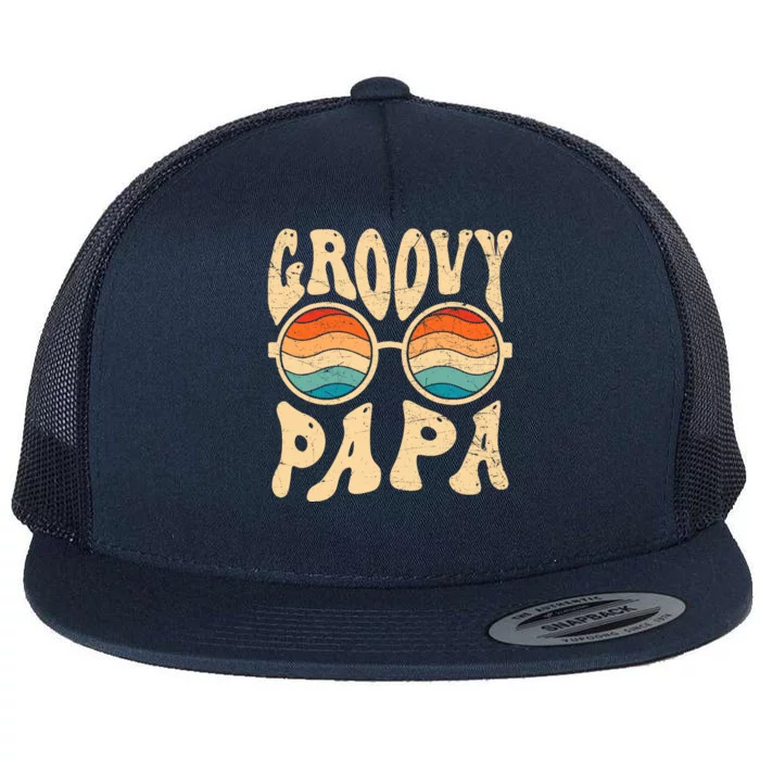 Groovy Papa 70s Aesthetic Nostalgia 1970S Retro Groovy Dad Flat Bill Trucker Hat